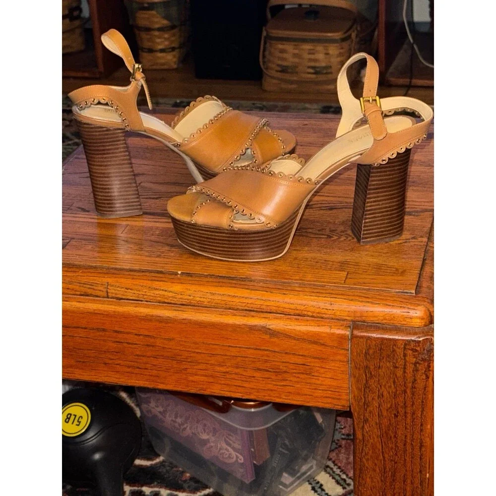 MICHAEL KORS platform heels WOMENS size 9 Tan LEATHER